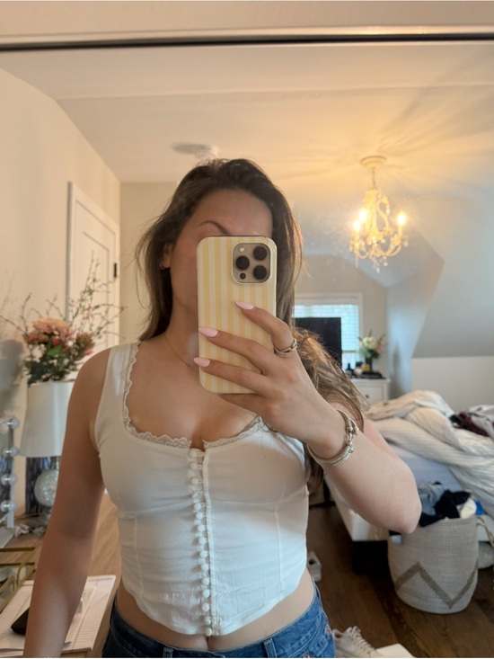 White Fox Boutique Tops - Lace-Trim Ivory Button-Front Top